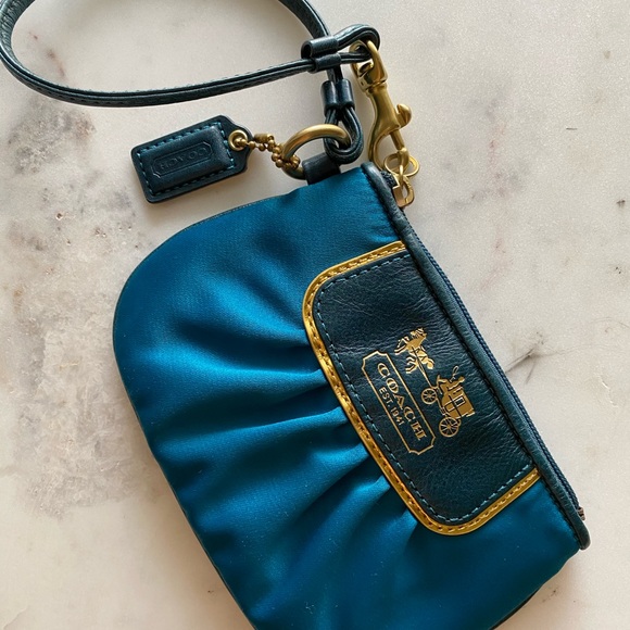 Coach Handbags - COACH - Satin & Leather Mini Wristlet